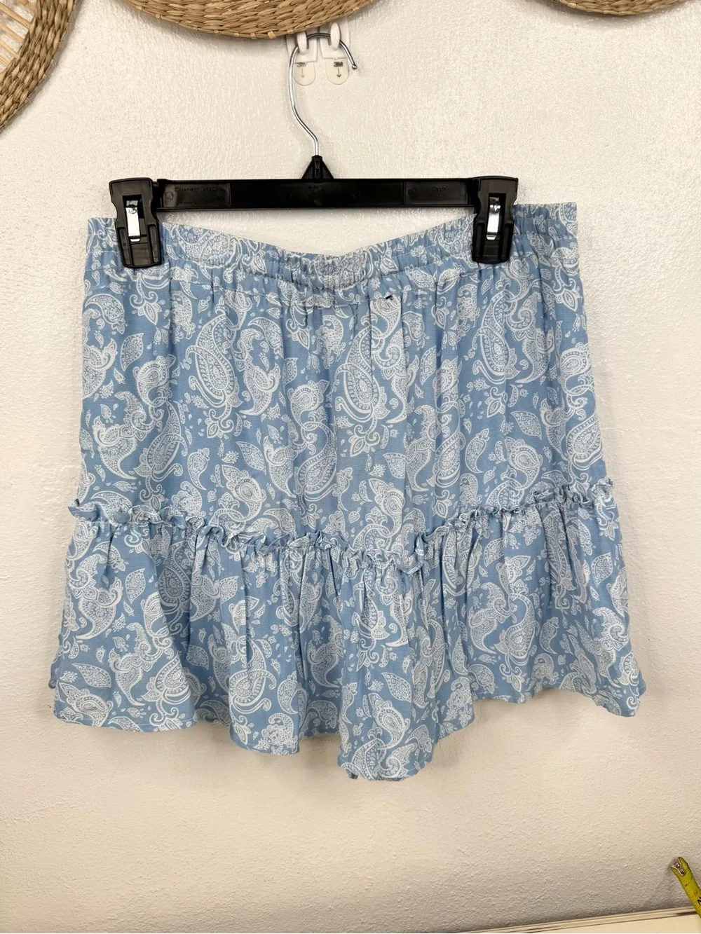 Zara Skort Womens L Blue & White Paisley Ruffle Tiered Mini Built-In